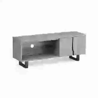 Large Grey/Oak Finish TV Unit with 2 Cupboard Doors, Shelf, Resessed Handle & Metal legs